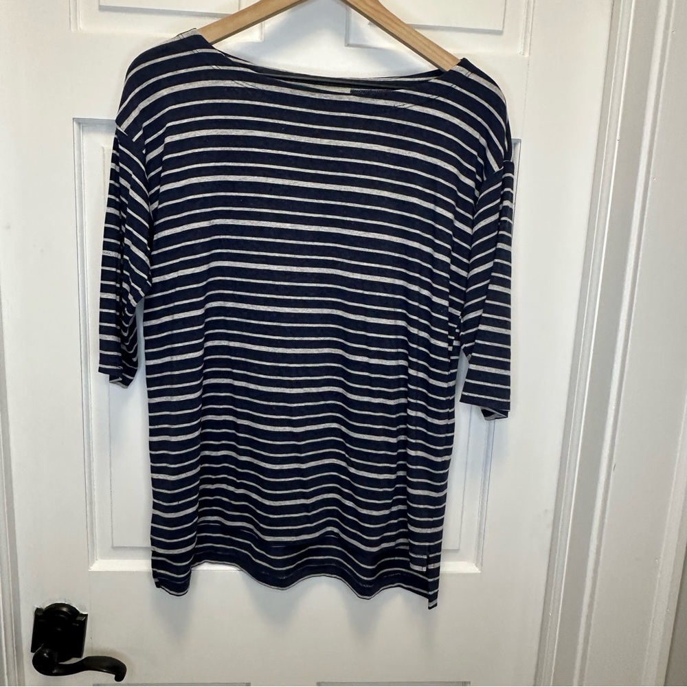 Eileen Fisher Small Oversized Navy and White Striped 3/4 Sleeve Top - Picture 1 of 8